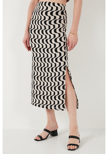 Lela Slim Fit Ip Askılı Yırtmaçlı Bayan Takım 5865278 Siyah-Beyaz