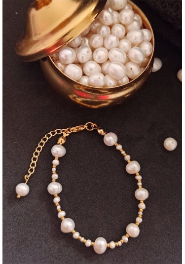 24k Altın Kaplama Gerçek Kum İnci Aranjman Dorikalı Bileklik Beya Gold