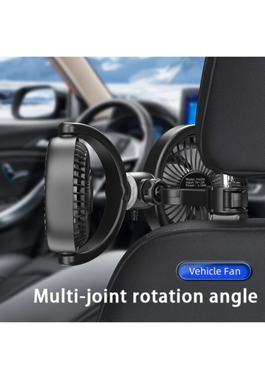 Motion003 1 Adet Siyah Çift Başlıklı Usb Araç Koltuk Fanı Katlanabilir Dönebilir Sessiz Güçlü Rüzgar Kamyonet Suv Sedan Yaz Seyahati