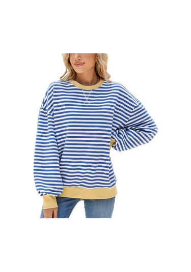 Hnxc Kadın Modası Rahat Çizgili Baskılı Uzun Kollu O-boyun Kapşonlular Ve Sweatshirtler Mavi&beyaz Mavi - Beyaz Hnxc Kadın Modası Rahat Çizgili Baskılı Uzun Kollu O-boyun Kapşonlular Ve Sweatshirtler Mavi&beyaz Mavi - Beyaz