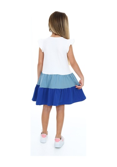 Toontoy Kız Çocuk Fırfırlı Garni Detaylı Elbise Mavi