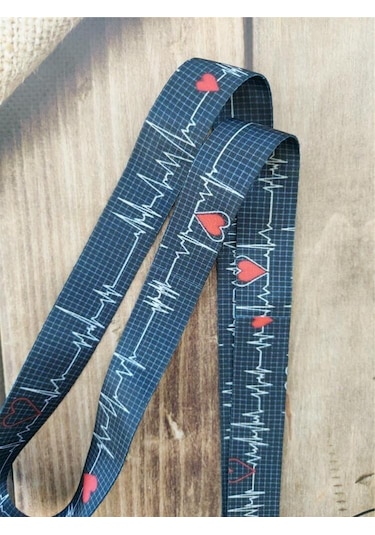 Lacivert Ekg Kalp Ritmi Kart Askısı Yaka Kartı Boyun Askı İpi Telefon Askısı Yatay Dikey Kart Koruyucu