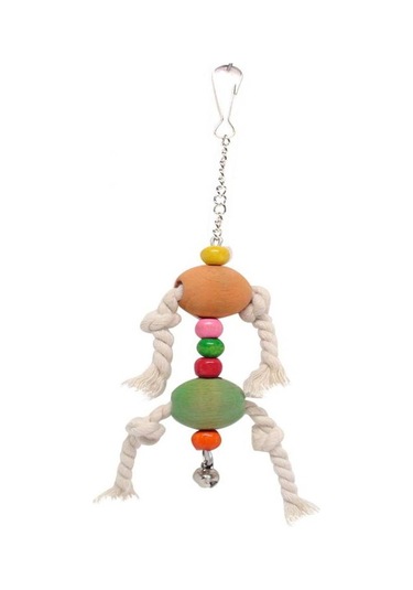 Stres İpli Toplu Ahşap Çıngıraklı Kuş Oyuncak Oyuncağı 19cm
