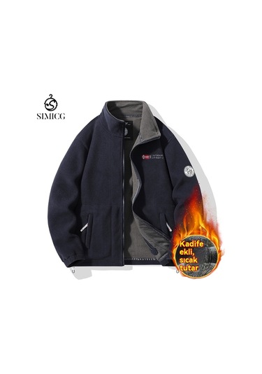 Polar Astarlı, Kalınlaştırılmış Polar Astarlı, Sıcak Büyük Beden Erkek Ceketi Mavi