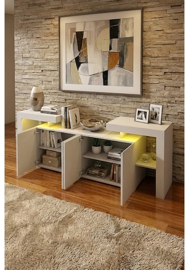 Burc Ledli Konsol 200 Cm Beyaz