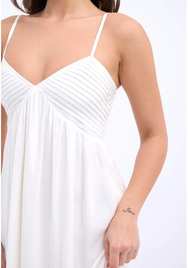 7322 Elbise-ekru Çok Renkli