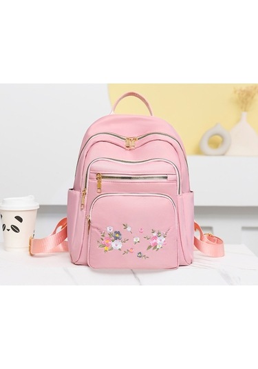 Lixiaqu01 Pink Moda Naylon Sırt Çantası Kadınlar Için Nakış Açık Pembe