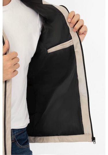 Erkek Taş İçi Astarlı Kanguru Cepli Su Ve Rüzgar Geçirmez Kapüşonlu Cepli Yağmurluk Taş