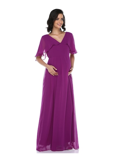 Modalabio Moda Labio- Babyshower Melek Kol Hamile Elbisesi Mor