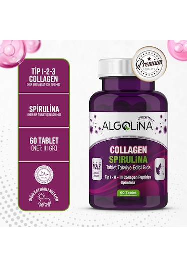 Algolina Collagen + Spirulina Tablet Takviye Edici Gıda 1260 Mg 60 Tablet