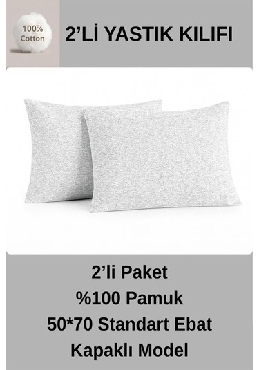 %100 Pamuk Yastık Kılıfı 50 70 2 Adet -gri Gri