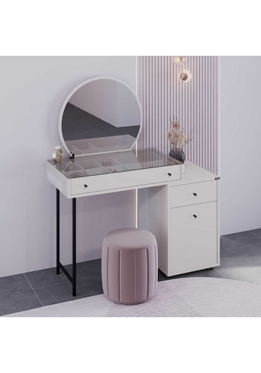 Dior Aynalı Makyaj Masası - Vizon 108x134x47 Cm