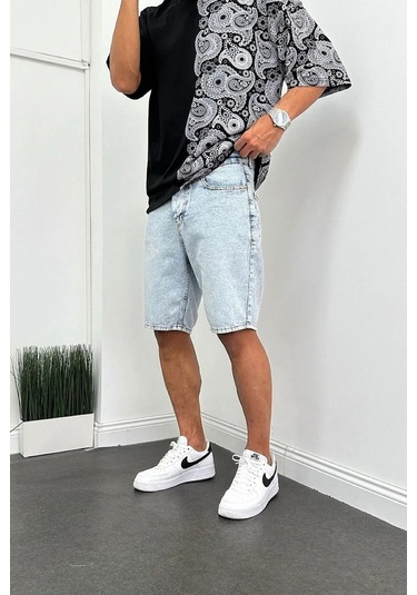 Kaizer Denim Erkek Buz Mavisi Baggy Şort Buz Mavi