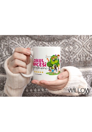 Okul Öncesi Öğretmeni Temalı Kişiye Özel Seramik Kupa Bardak Beyaz