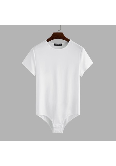 Incerun Yaz Erkek Tek Parça Kısa Kollu Fitness Romper Pijama Leotard Beyaz