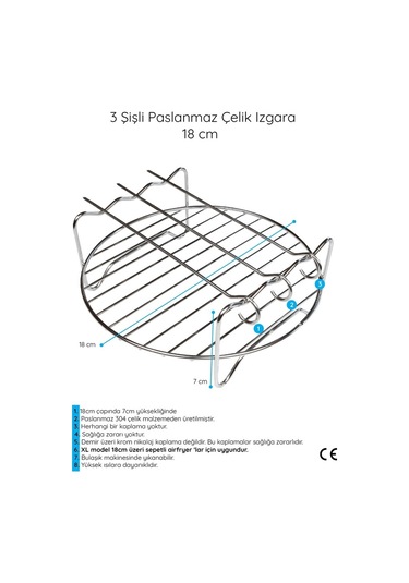 Airfryer Şiş Izgarası Xiaomi 3.5 Lt Ve Philips Uyumlu 4.1 Lt Uyumlu Hava