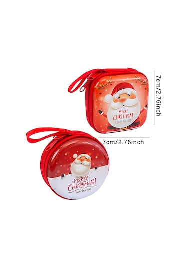 Noel Kare Fermuarlı Çanta Karikatür Öğrenci Para Anahtar Saklama Çantası Kulaklık Kılıfı Para Kesesi