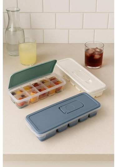 3 Lü Set 12 Hazneli Bas Çıkar Buzluk & Buz Kabı Çok Renkli