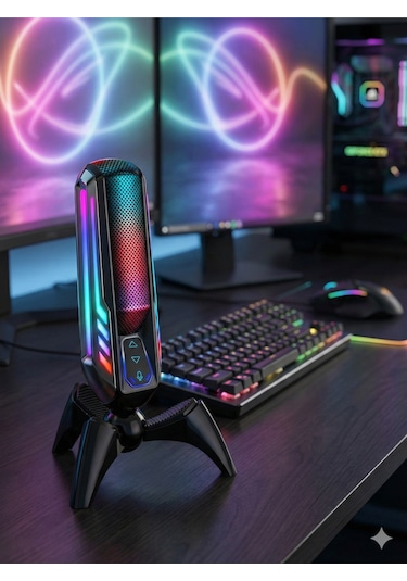 Elyvra Rgb Usb Masaüstü Mikrofon Oyun Canlı Yayın Karaoke Konferans Siyah