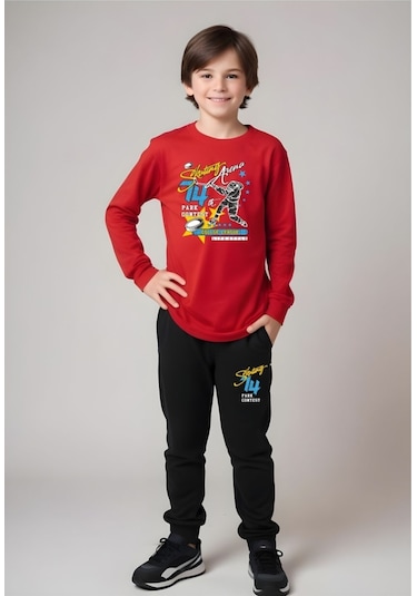 Fyk Kids 3'lü Erkek Çocuk Baskılı Yuvarlak Yaka Alt-üst Pijama Takımı Haki Yeşil