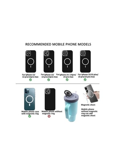 Fastbuy Prestigegoods Stanley 40oz Kupa Manyetik Telefon Tutucu, Pembe Silikon Kapak Koyu Pembe