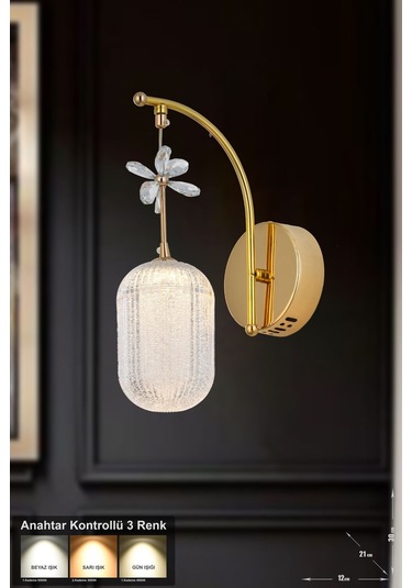 Motta Power Ledli Modern Lüks Duvar Aplik 3 Renk Sarı-beyaz-gün İşığı - Gold Gold