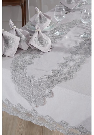 Midye Masa Örtüsü Takımı 26 Parça Gri Gri
