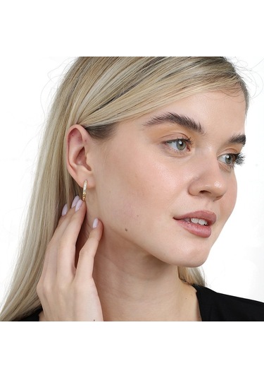 Tesbihane Sıralı Zirkon Taşlı Gold Renk Tam Tur 925 Ayar Gümüş Kadın Küpe