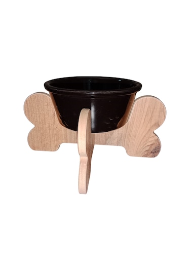 Realwood Seramik Kaseli Ahşap Ayaklı Tekli Kedi Köpek Mama Su Standı
