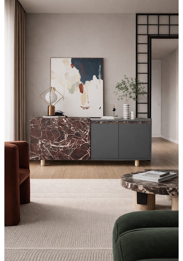 Ravenna Modern Konsol 180 Cm Mermer Desen - Antrasit Bordo -antrasit