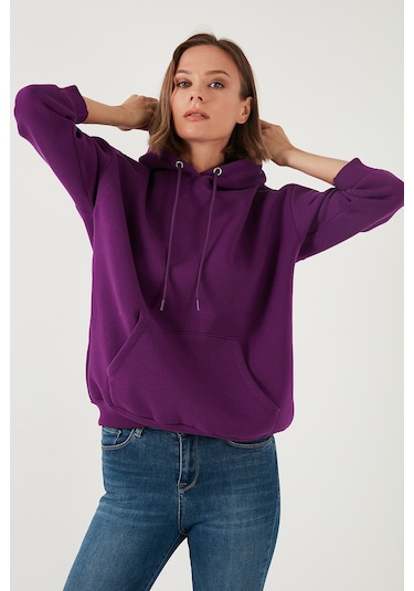 Lela Regular Fit Pamuklu Kapüşonlu Yaka Şardonlu Kışlık Bayan Sweat 5863854 Mor Lela Regular Fit Pamuklu Kapüşonlu Yaka Şardonlu Kışlık Bayan Sweat 5863854 Mor