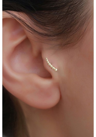 14 Ayar Altın Sıralı Top Top Tragus Piercing Sarı
