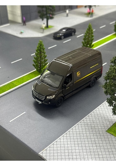Çek Bırak Diecast Model Araba 10 Cm - Mercedes Sprinter Kargo Arabası Ups Metal Açılabilir Kapılı