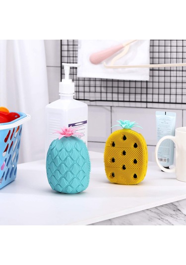 Mufunye Renkli Ananas Şekilli Yumuşak Silikon Banyo Fırçası Ve Sünger Seti