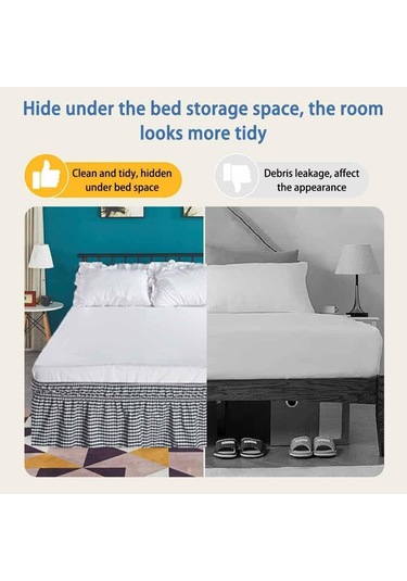 Tam Yatak İçin Siyah Ekose Yatak Etek 15 İnç. Drop, Kolay Uygun Fırfırlı Yatak, Anti Kırışıklık Siyah