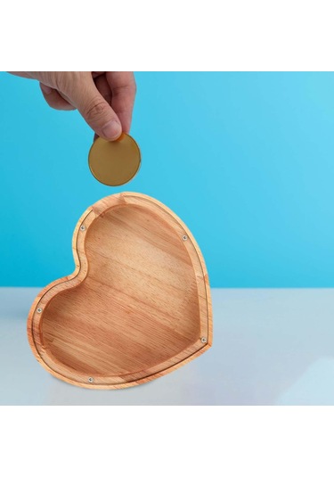 Dolıty Ahşap Kumbara Para Bankası Kalp Şekilli Bozuk Kutusu 12,8cmx12,8cmx2,8cm