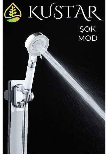 Kustar 5 Fonksiyonlu Krom Beyaz Çelik Filtreli Kireç Önleyici Yüksek Basınçlı Tasarruflu Banyo Duş Başlığı Diğer