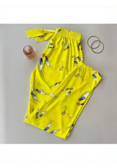 Kadın Sarı Tweety Desenli Süet Tek Alt Pijama Sarı