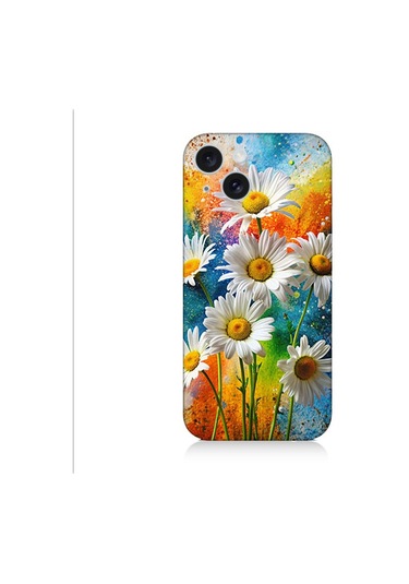 Apple Uyumlu iPhone 15 Plus Papatya Bahçesi Desenli Silikon Kılıf Silikon