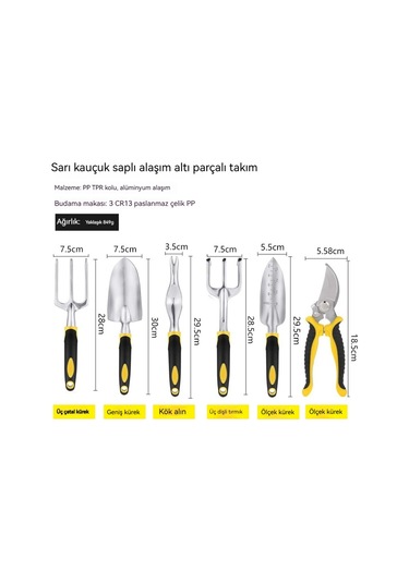 Lyon Bahçe Aletleri Alüminyum Alaşımlı Çiçek Kürek Sarı