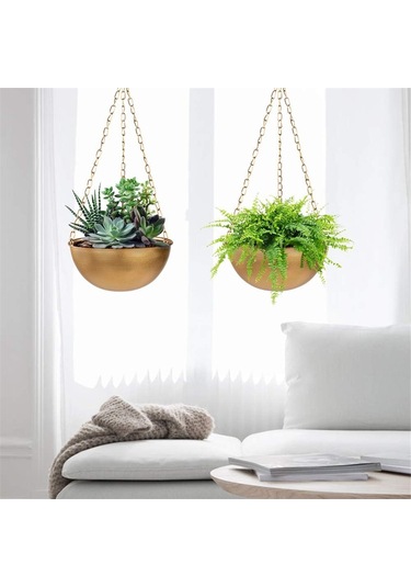 Drenajlı Altın Askılı Saksı, Yarım Daire Askılı Bitki Tutucu