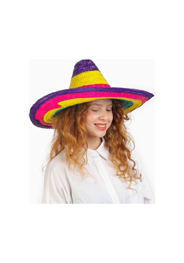 Sombrero Meksika Şapkası Renkli Örme Hasır Çocuk Boy