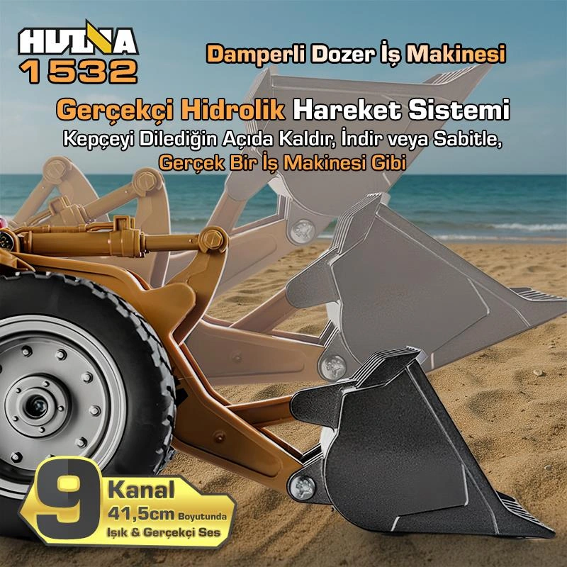 Huına 1532 1/18 9ch Rc Wheel Loader Damper Dozer Kamyon İş Makinesi Kazıcı Uzaktan Kumandalı Rc Model -2.4g Gerçekçi Similasyon Ses Ve Işık Sistemi