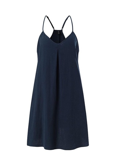Lacivert Zanzea Bayan Yaz Kolsuz V Yaka Pamuk Basic İnce Mini Kayma Elbise