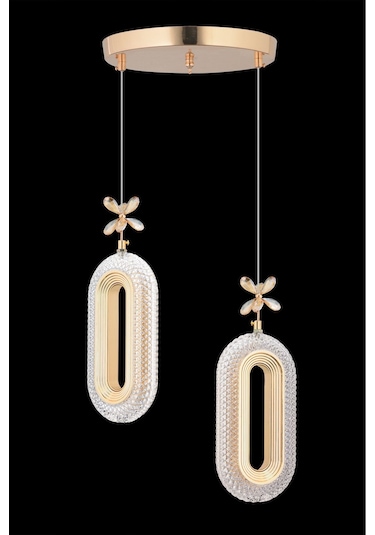 Alfa Led 2'li Gold 3 Renk Modu Ledli Kristal Taşlı Modern Led Avize Gold
