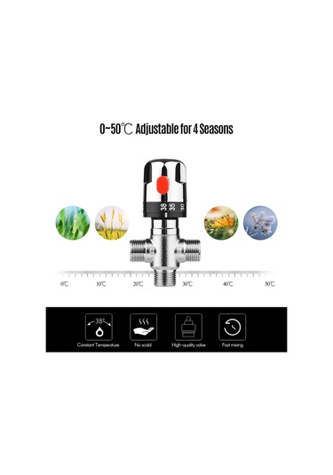 Springsun Termostatik Su Karıştırma Valfi - Güneş Enerjili Sistemler İçin Bakır Sıcak Soğuk Duş Bataryası Gümüş