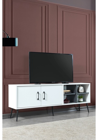 3612 Şile Metal Ayaklı Metal Kulplu 160 Cm Tv Ünitesi - Beyaz Beyaz