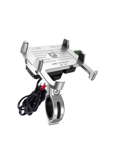 Kewig M6-s 12v Motosiklet Su Geçirmez Alüminyum Alaşımlı Cep Telefonu Braketi Qc3.0 Hızlı Şarj İle Gümüş Silver