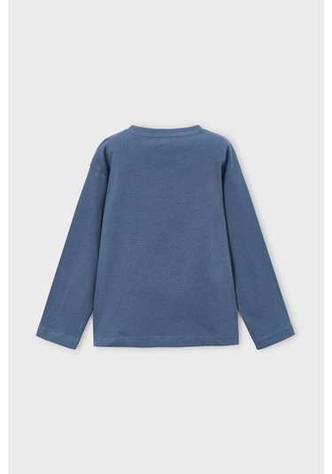 Erkek Çocuk Basketbol Temalı Grafik Baskılı Uzun Kollu T-shirt - Mavi SARI