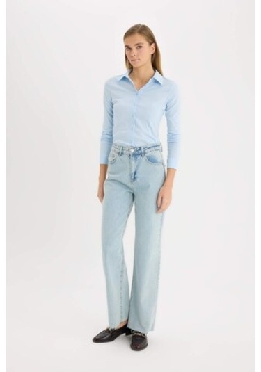 DeFacto Regular Fit Basic Düz Bengalin Uzun Kollu Gömlek I5278AZ25SPBE366 Mavi DeFacto Regular Fit Basic Düz Bengalin Uzun Kollu Gömlek I5278AZ25SPBE366 Mavi